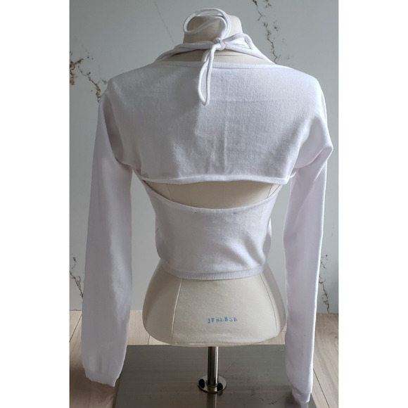 Lioness Top Womens Small White Halter Long Sleeve Backless Crop Y2K Clubwear - Picture 2 of 5